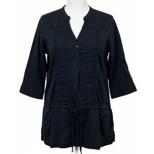 Vintage Y2K Old Navy Tunic Blouse Women Size M Black 3/4 Sleeve Cotton Boho Top